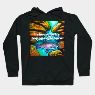 I choose to be happy right now mantra with colorful fish in water Hoodie